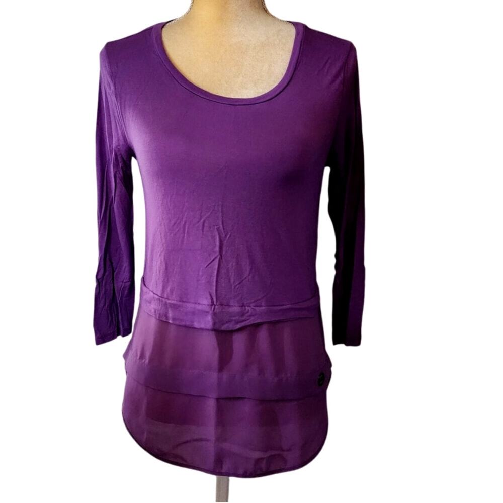 Michael Michael Kors Purple Sheer Tiered Tunic 3/4 Sleeves Blouse Size XS